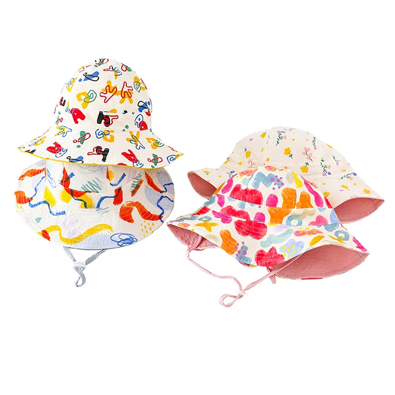 New Kids Bucket Hat Double-side Fisherman Hat Spring Summer Children Sun Hats for Girls and Boys Outdoor Baby Sun Hat