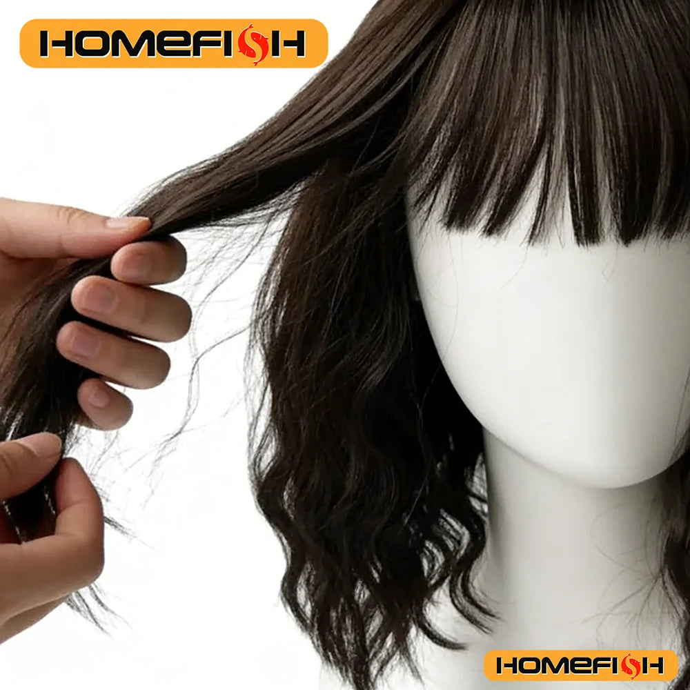 Synthetic Curls with Bangs – Versatile Daily Hairstyle for Women, Easy Wear Wig