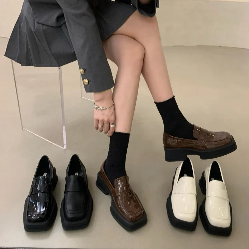 Women Luxury Loafers Fashion Square Toe Platform Moccasins Ladies Pumps Design Evening Party Heel Shoes Ladies Casual Solid Shoe