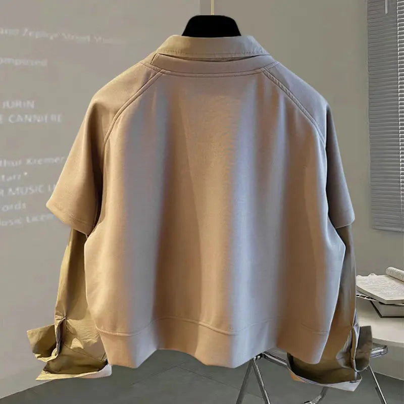 Fake Two Pieces Hoodie Women Clothing Preppy Style Long Sleeve Casual Loose Tops Vintage Fashion Y2k Sweatshirts 2026 Ropa Mujer
