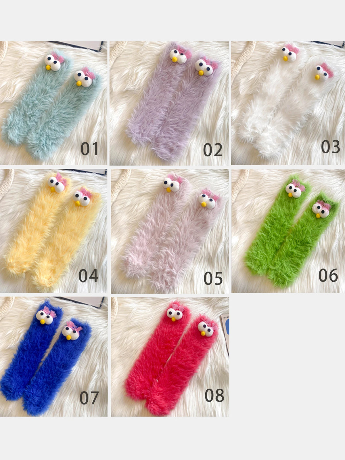 1 Pair of Women's Creative Socks, Festive Socks, Cartoon Socks, Plush Socks, Ankle Socks, Big-Eyed Socks, Cute Socks, Warm Socks