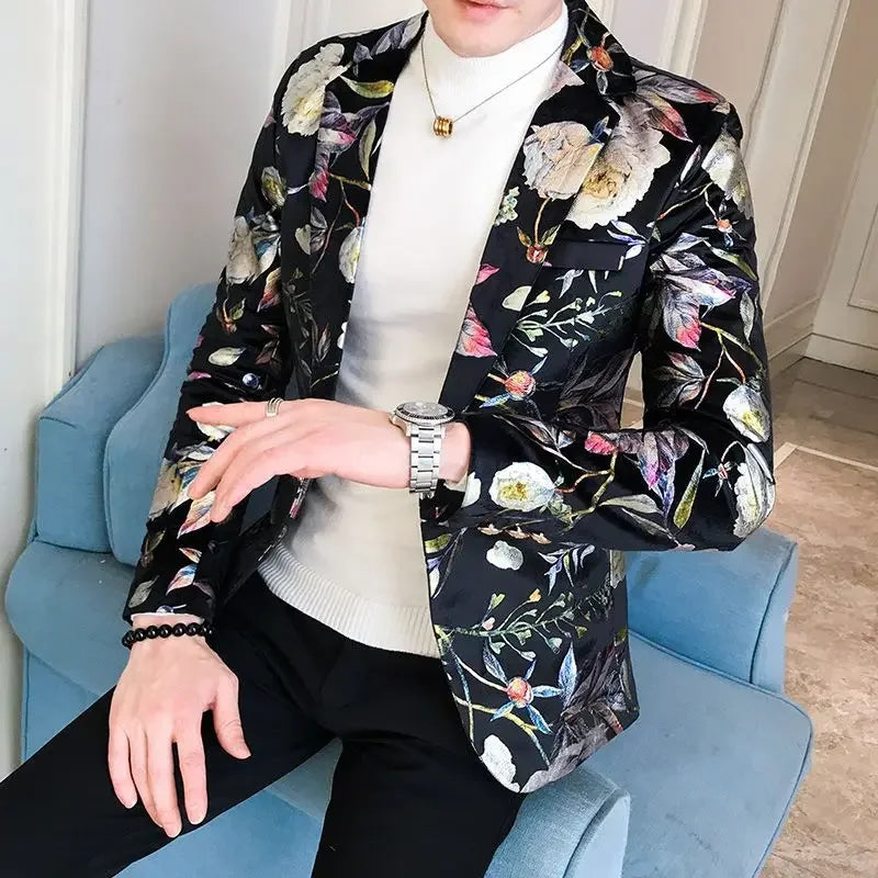 Spring Autumn New Male Sense of Design Leisure Outwea Fashion High-end Blazers Men's Korean-Style Slim-Fit Printed Suit Jacket r