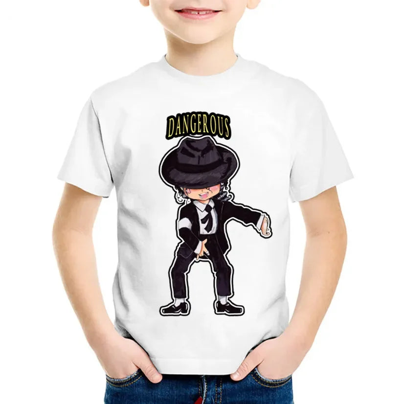 Hot Sales Children Cartoon Michael Jackson Funny T Shirt Kids Rock N Roll Summer Cotton Tops Baby Boys/Girls Casual Clothes