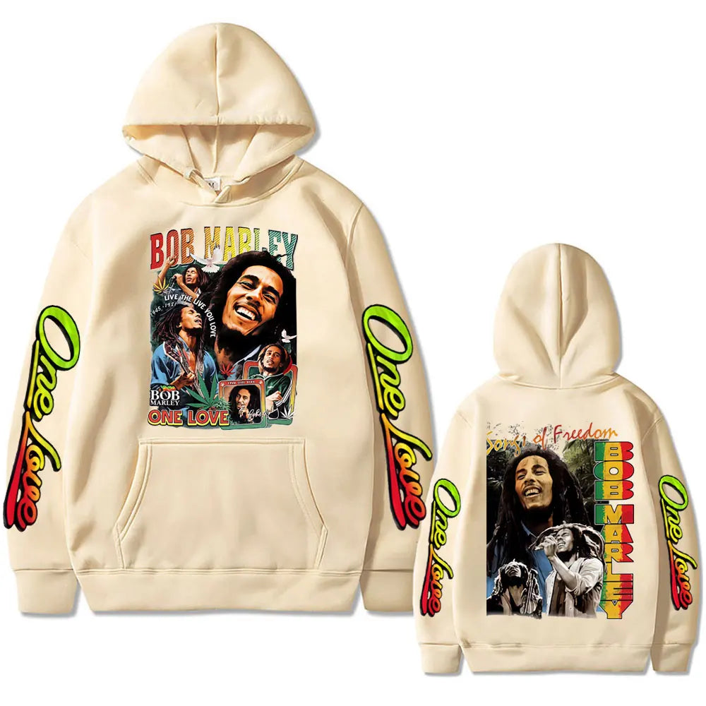 Reggae Bob Marley One Love Hoodie Men Women Casual Vintage Sweatshirt Male Gothic Punk Oversized Pullover Hoodies 90s Streetwear