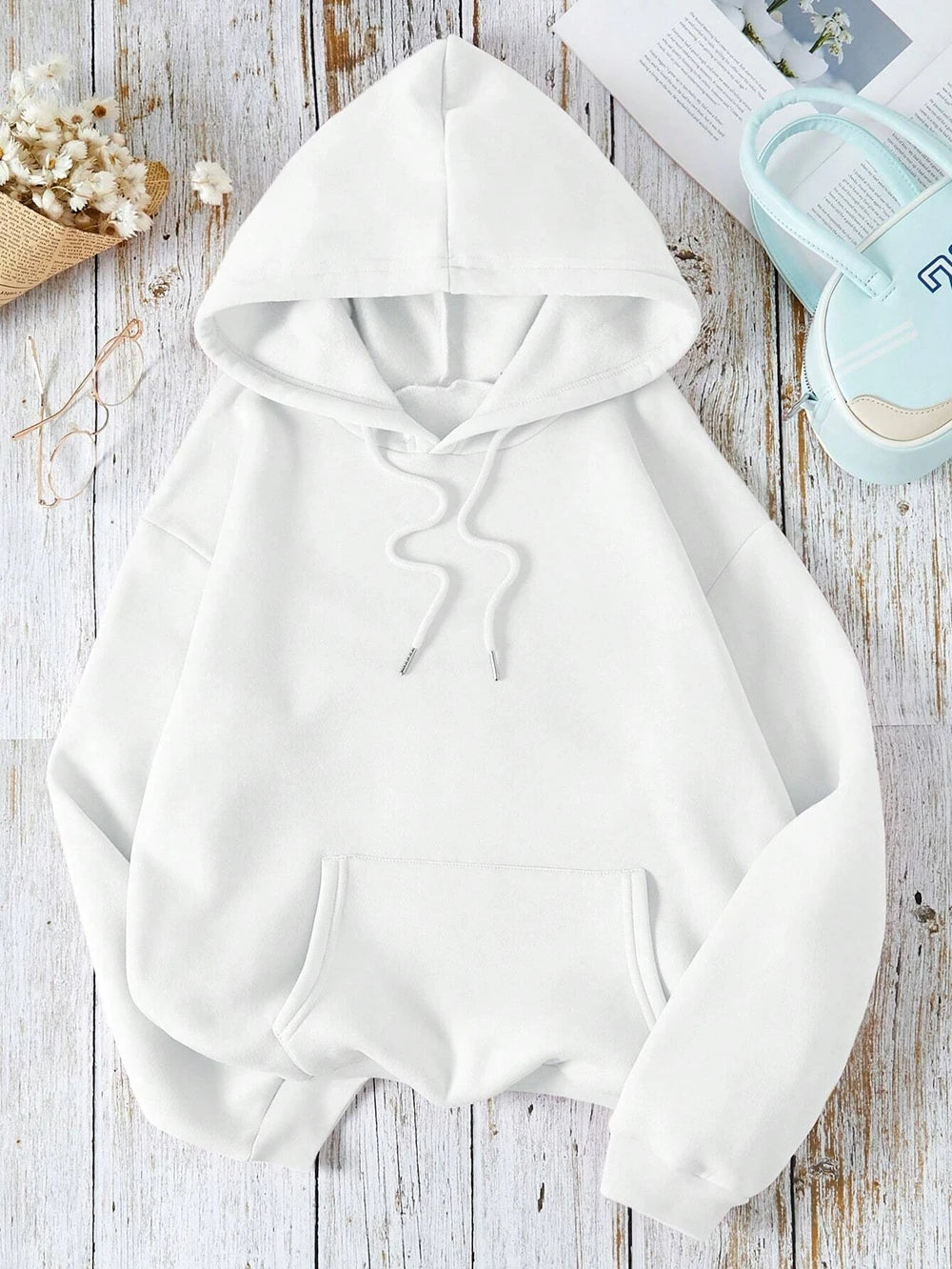 Loose Oversized Clothing Hoodie Men Women Autumn Warm Fleece Street Sweatshirts Solid Color Casual All-match Couple Hooded