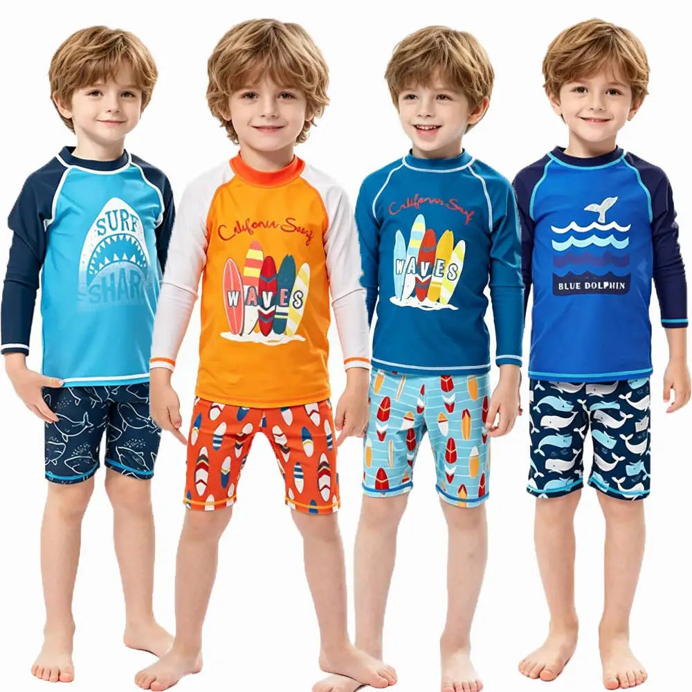 Long Tops+Shorts 2pcs/Set Kids Swimsuit Boys Swim Suit Kids Bathing Suit Children's Swimwear Kids Surfing Spa Pool Swimsuits
