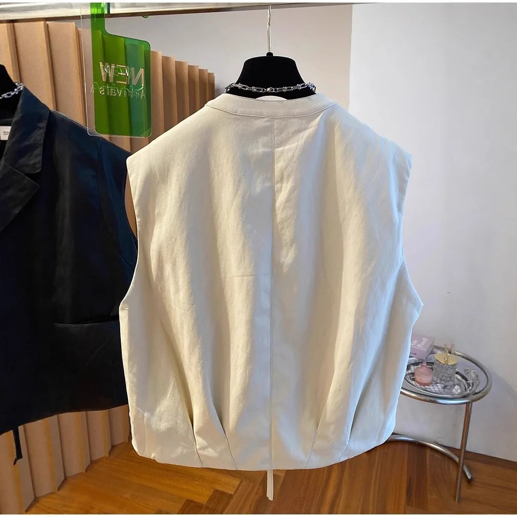 Pu Leather Vest Women's Spring And Autumn Loose Sleeveless Vests Waistcoat Tops Casual Women Coat