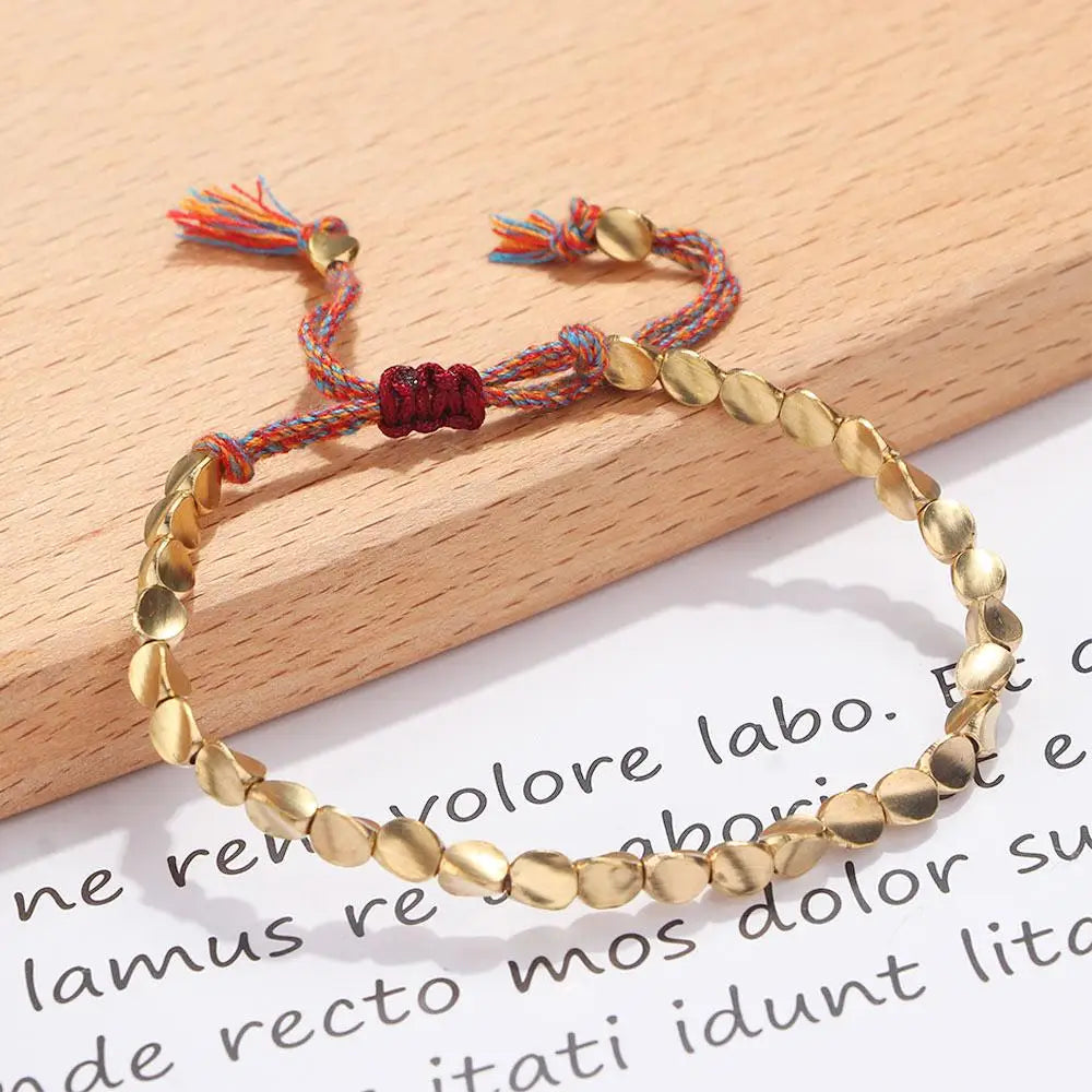 Handmade Men Adjustable Rope Cotton Thread Wrist Jewelry Copper Beads Bangles Braided Bracelet