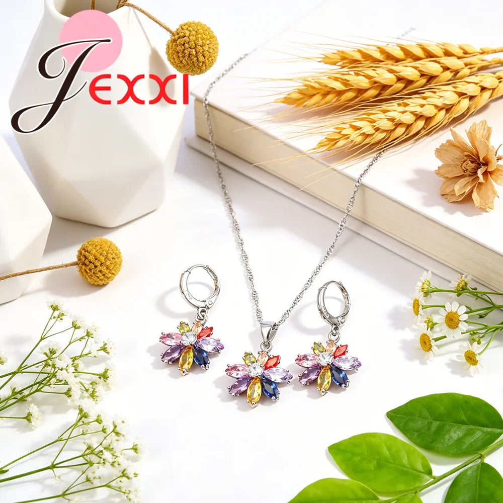 Women Pretty Jewelry Decoration Hot 925 Sterling Silver Cubic Zirconia Jewelry Set Pendant Necklace Earring Sets Promotion