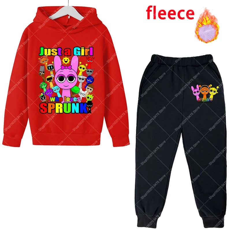 Sprunki Kids Anime Cute Hoodies Pants Set Children Autumn Winter Clothing Boy Girl Cartoon Hooded Top Fashion Trousers Gift 2025