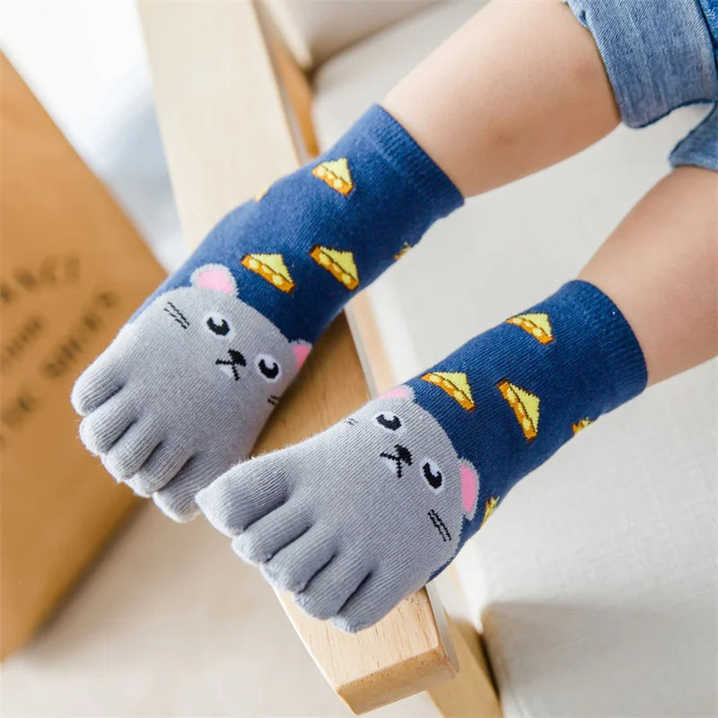 3-12Y Kids Socks For Girls Boys Fashion Five Fingers Print Children's Boy Girl Split Toe Sock Cartoon Cotton Four Seasons Socks
