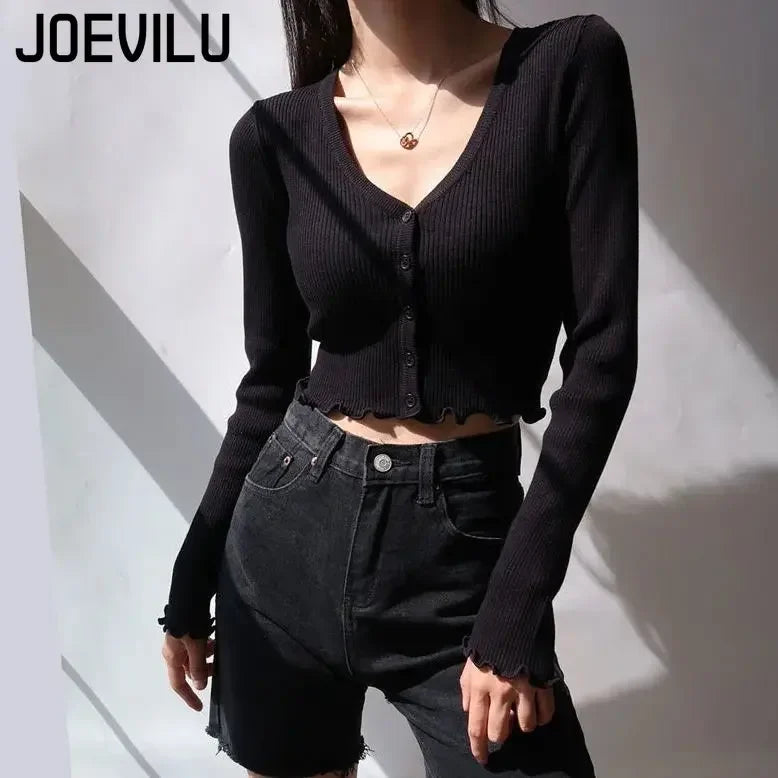 Sexy Knitted Cardigan V Neck Naked Navel Crop Tops Chic Fungus Hem Shirt Women's Spring and Summer Korean Versatile Y2k Sweater