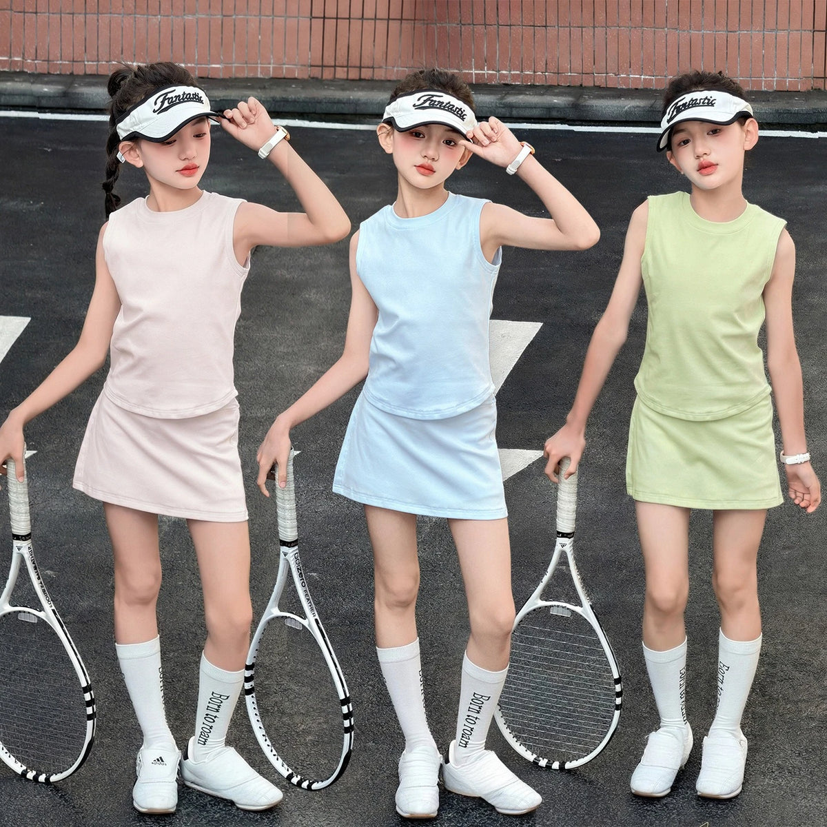 Girls Summer Sleeveless Set Sportswear Tennis Outfit 2026 New Casual Big Kids Skirt Pants Two Piece Set Thin