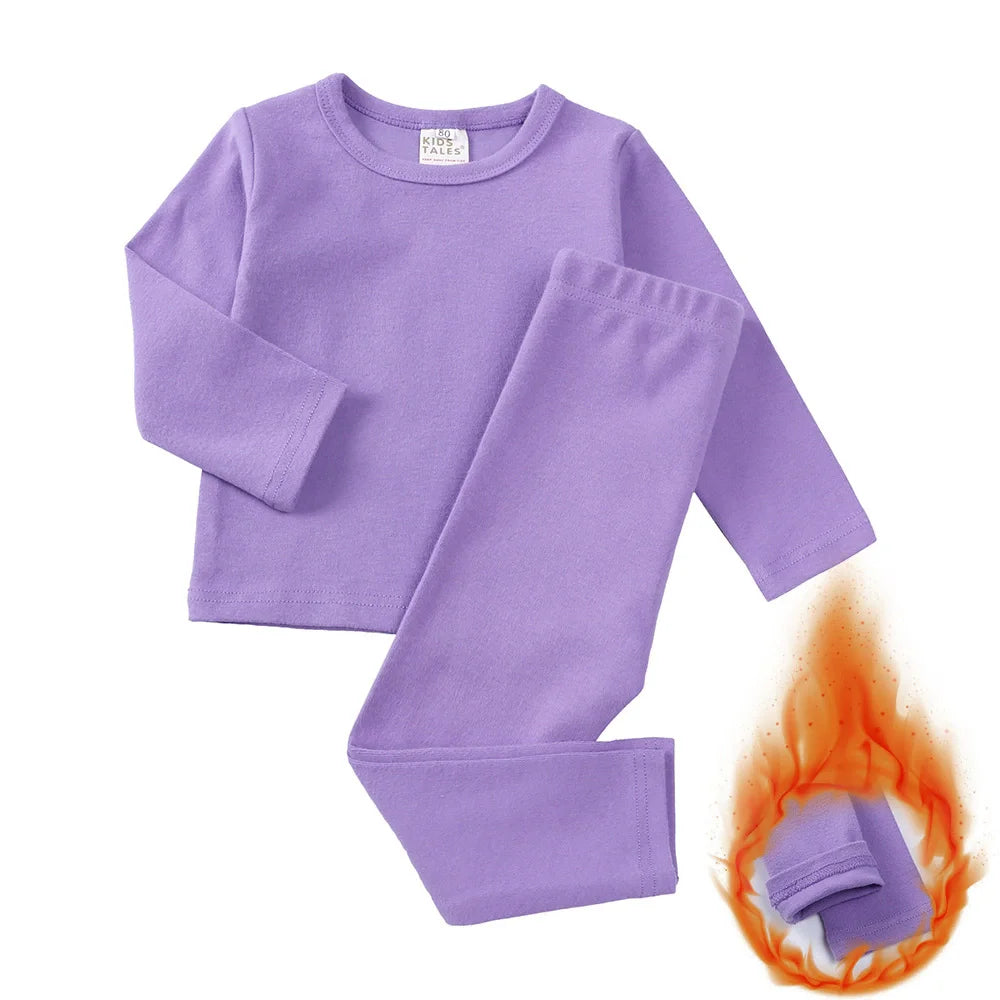 Fashion Solid Toddler Girl Pajamas Set Cotton Long Sleeve Warm Pajamas Pants 2 PCS Winter Pajamas for Kids 1-9 Years