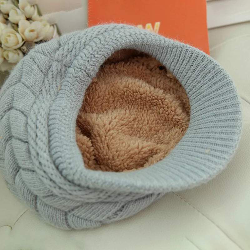 Women's Hats Winter Warm Knitted Hat Rabbit Hair Double Layer Plus Velvet Cap Visor Beanies For Women Casual