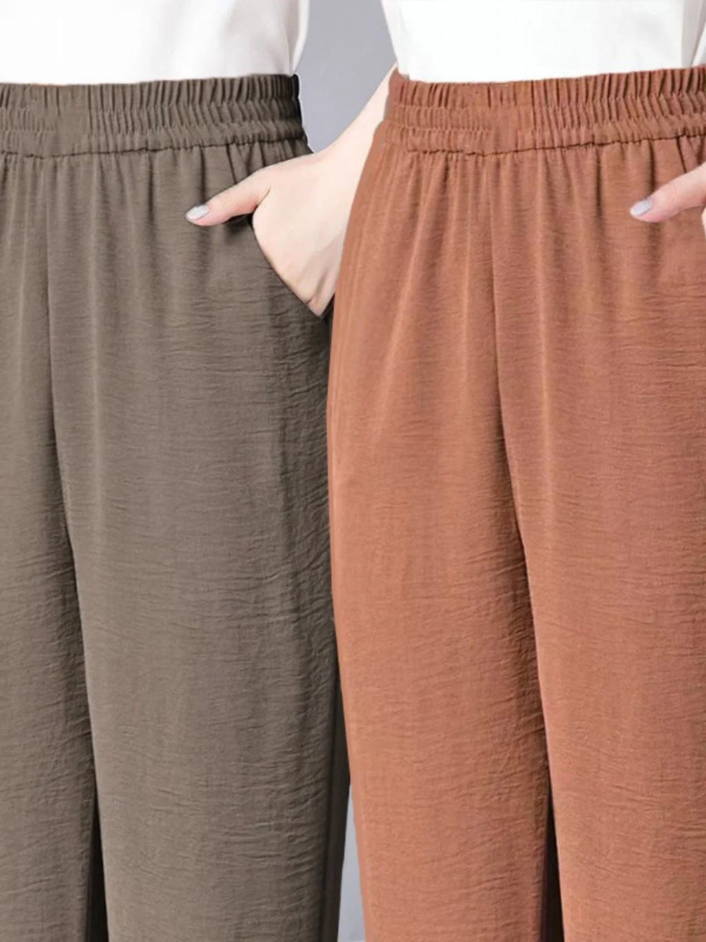 Ladies High Waist Ice Silk Hemp Thin Straight Leg Casual Pants Harlan Sle Nine Point Summer Trousers Pure Color Casual Wear