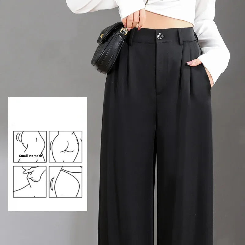 Women'S Loose Spring Summer 2025 New High Waist Wide Legs Slim Casual Trousers Korean Fashion Trend Female Suit Straight Pants