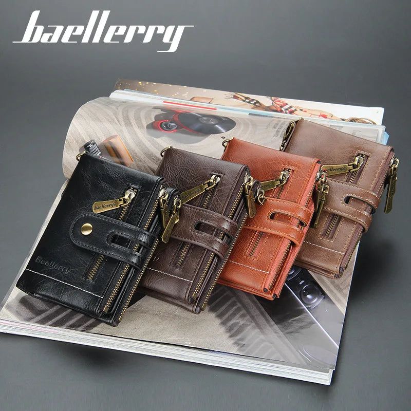 New Men Wallets Name Engraving 11 Card Holders Men Short Purse Double Zipper Coin Pocket High Quality Male Purse Cartera
