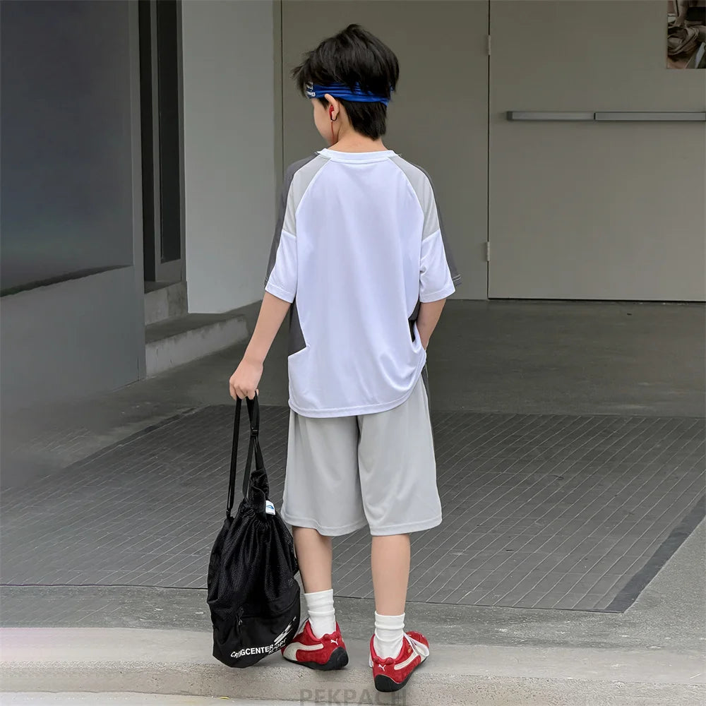 Children New Summer Sports Wear For Boys Quick-Drying T-shirt And Shorts Clothing Set Basketball Jersey Suit Kids Spoty Outfit