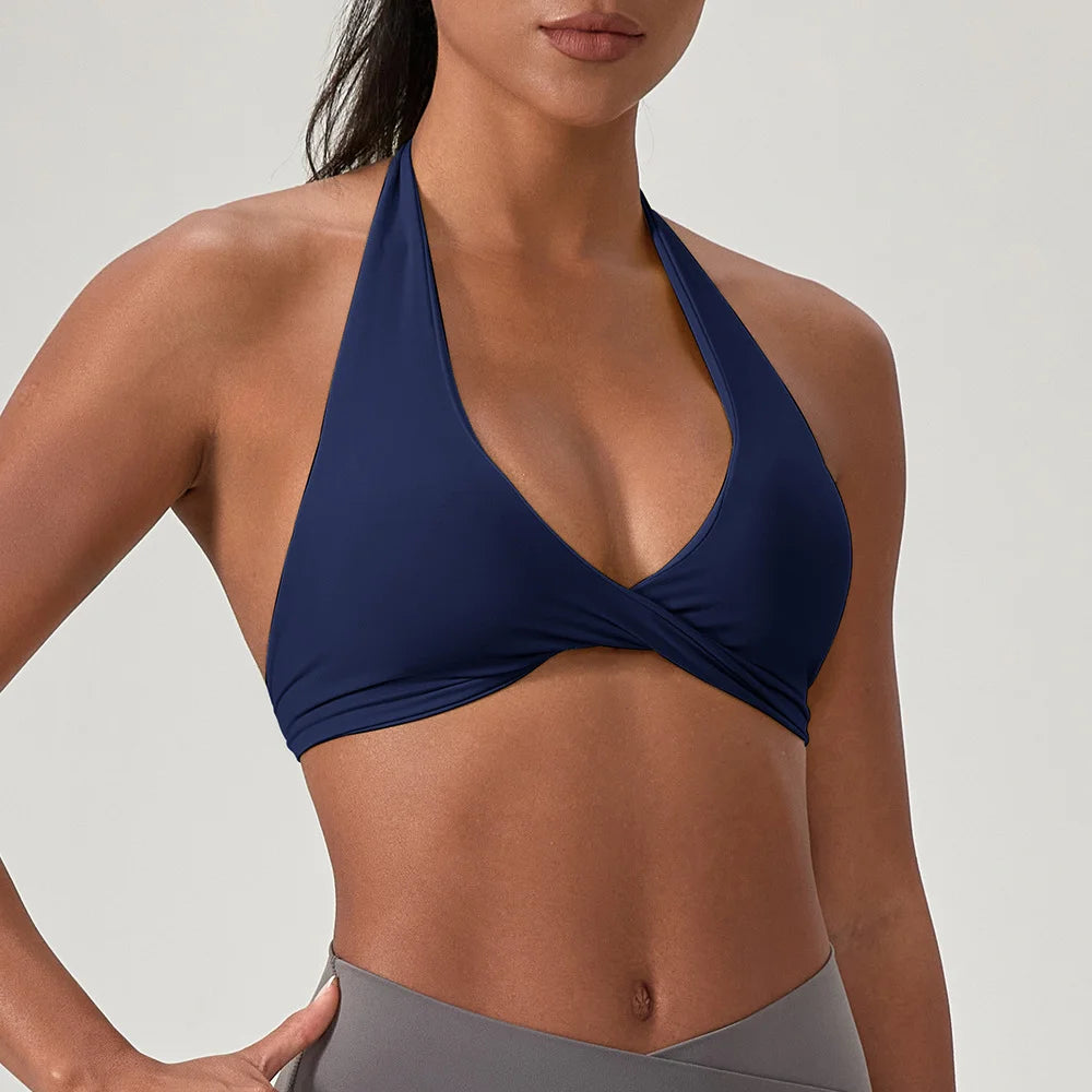 Sports Yoga Bra For Women Underwear Sportswear Halter Neck With Stylish Back Sexy Gym Bra With Cups Running Fitness Backless Top