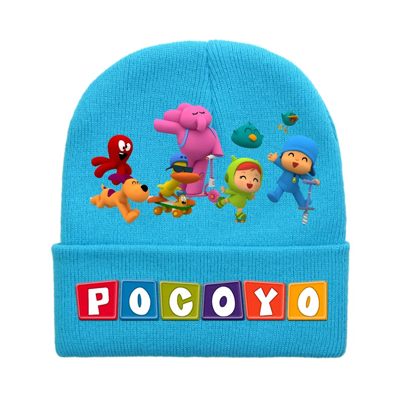 POCOYOS Children Knitted Hats Anime Character Print Knit Beanie Boys Girls Cartoon Winter Warm Caps Cute Thermal Hat Kids Gifts