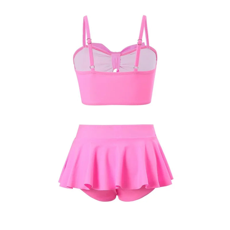 Girls Swimsuits Sets Summer Children Cute Bow Separate Swimsuit Two Piece Outfits Kids Fashion Beach Top with Skirt Suits