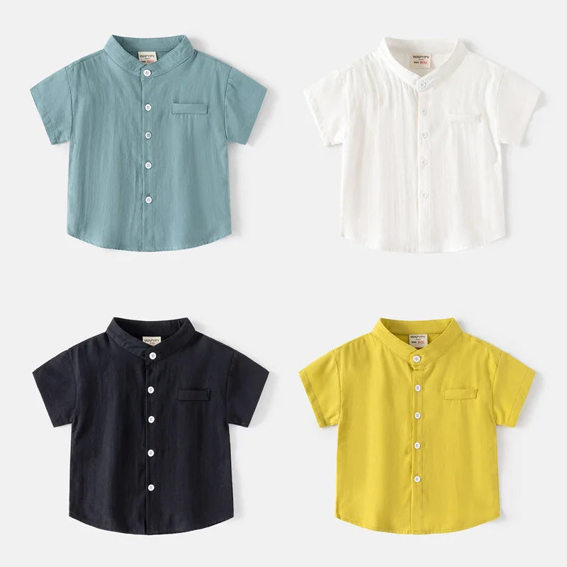 2025 Kids Shirts for Boys Toddler 1 to 2 3 4 5 6 7 Years White Black Yellow 100% Cotton Children Shirts Short Sleeve Summer Tops