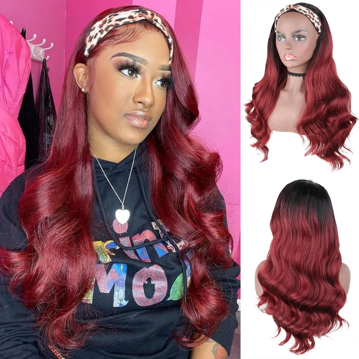 Synthetic Hair Body Wave Headband Wig Women WineRed Black Blonde Wigs For Women Natural Woman Wigs Daily Party Women's Wigs