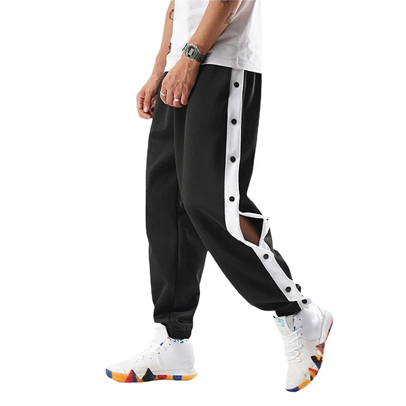 Men Sweatpants Jogging Sportswear  Men's Fitness Pants Casual Loose Mesh Trousers Quick-dry Breathable Pants Side button design