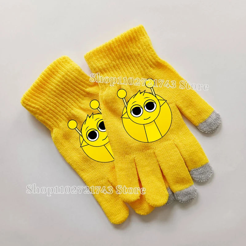 Sprunki Gloves for Children Anime Cartoon Cute Knitted Glove Boys Girls Winter Touchable Screen Warm Accessories Kawaii Mittens