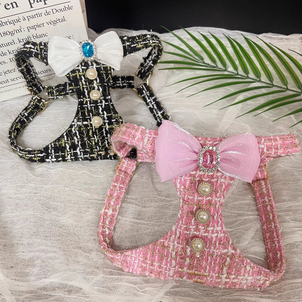 Princess-Style Pet Harness & Leash Set | Cute Bow Decor | Outdoor Walking Gear for Small Dogs