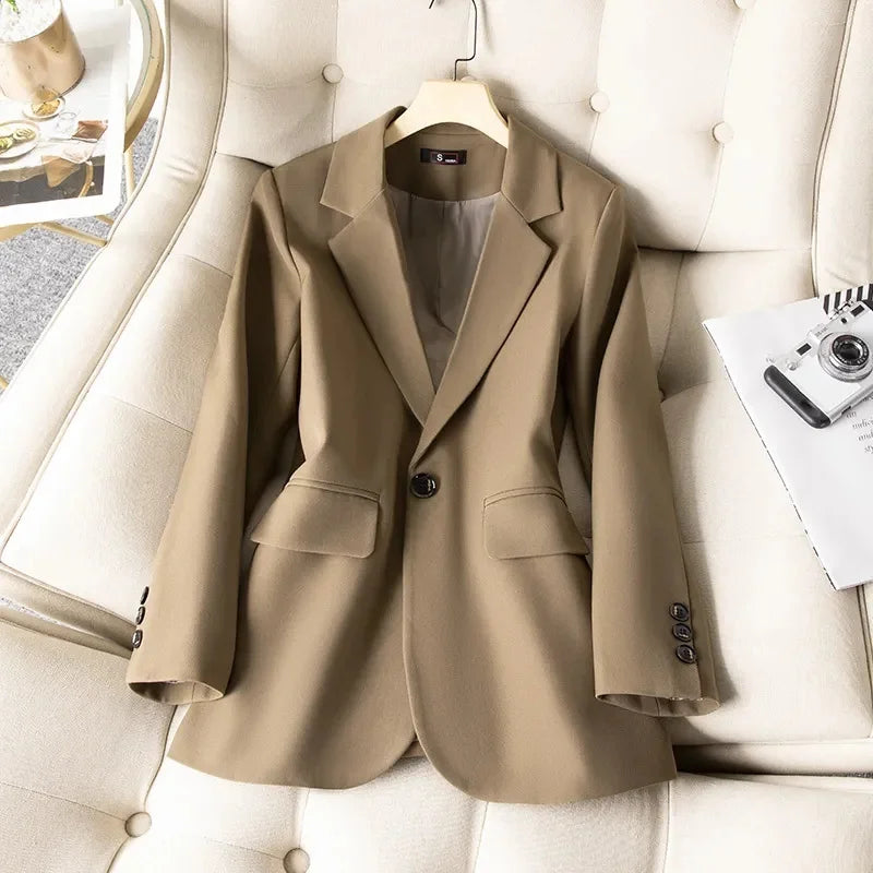 Khaki Black Green Women Formal Blazer Coat New Female Long Sleeve Single Button Jacket Office Ladies Work Wear Suit Outerwear