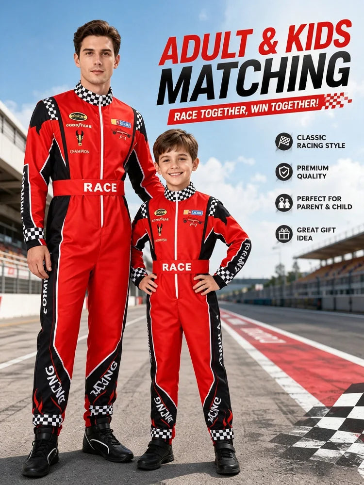 Adult Racing Outfits Kids Karting Uniforms (Includes Red Baseball Cap) Outdoor Sports Jumpsuits Halloween Carnival Cosplay Costu
