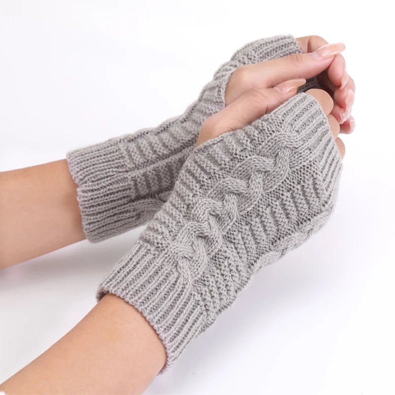 Women Hand Warmer Short Gloves Soft Knitting Mitten Femme Winter Comfortable Office Computer Black Work Fingerless Glove