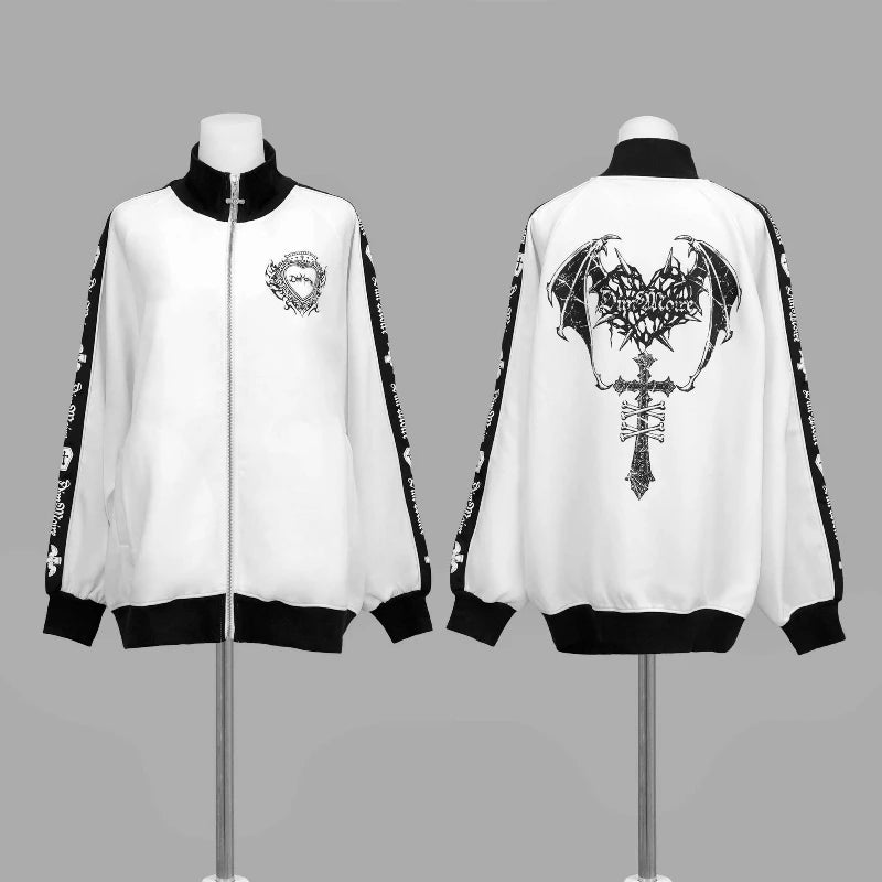 Japanese Punk Style Hoodies Coats Y2k Aesthetic Women Printing Oversized Jacket Gothic Csual Grunge Double Zippers Sweatshirts