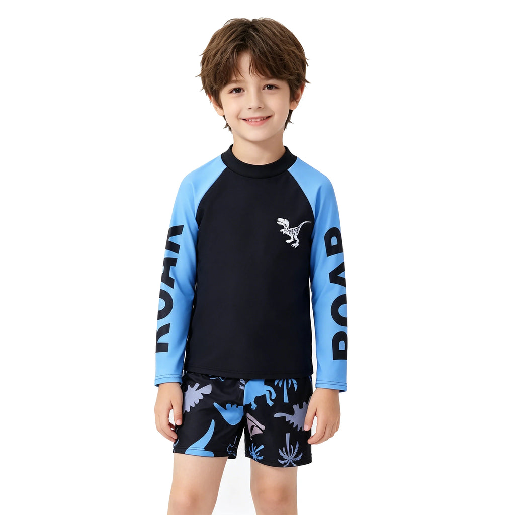 Boys Swimsuits Two Pieces Toddler 3 4 5 6 7 8 9 10 11 Years Long Sleeve Kids Swimwear Set Tops+Shorts Swim Outfits Bathing Suit