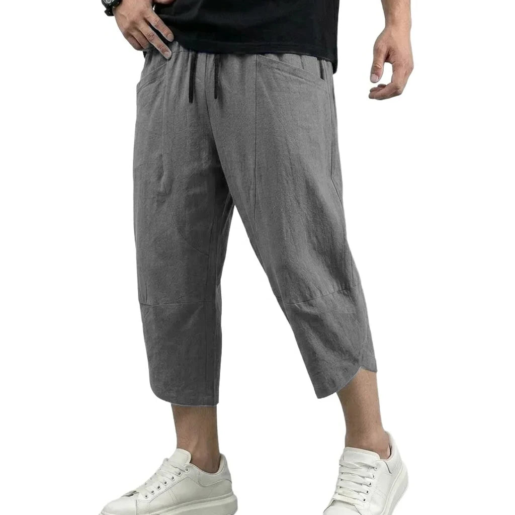 Mens Summer Linen Trousers Solid Color Casual Bottoms Breathable Loose Fit Pants and Lightweight Cotton Outdoor Hiking Trousers
