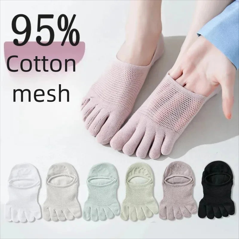 Women's 5 Pair Cotton 5-toe Socks Summer Breathable Mesh Sock for Women Mens Five Finger Ankle Toe Socks Low Cut Sock for Ladies