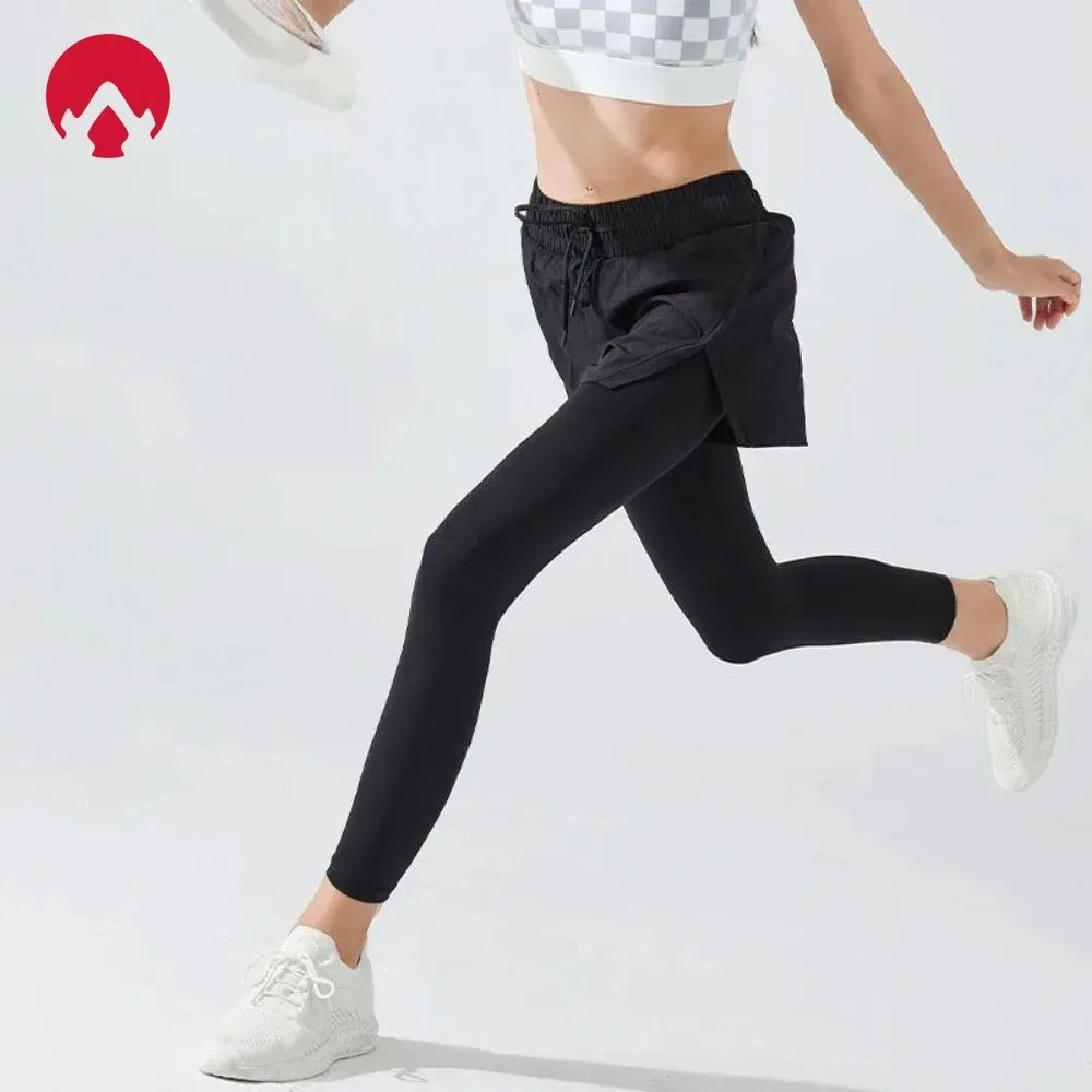 Tennis Tights and Shorts 2 in 1 with Hidden Pocket, Stretchy Yoga Leggings Sport Women Fitness Push Up Gym Cycling Pants