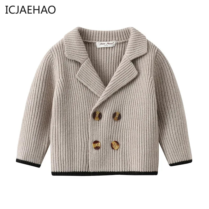 2025 Korean Breasted Sweater Jacket Children Vintage Knitted Cardigans Baby Cardigans Boys Winter Knit Sweaters Coat Kids Double