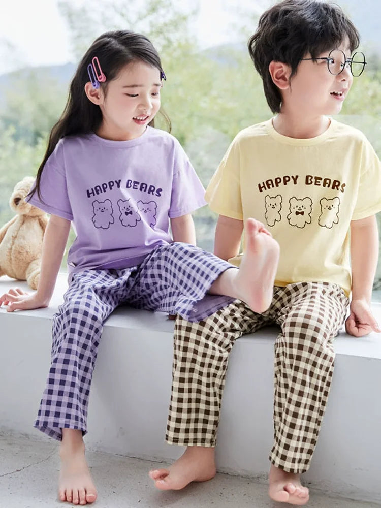 Children's Pyjamas Tops Summer Cotton T-shirt Parent-child Short-sleeved Boys Homewear Girls Family Wear Street Sports Tops