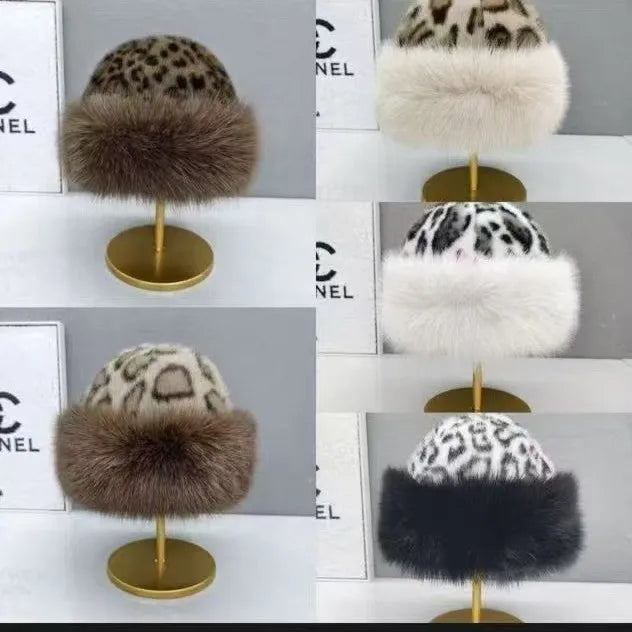 Women's Pullover Hats New Leopard Print Personalized Fashionable Cool Retro Beanies Thickened Plush Warm Plush Hats For Girl