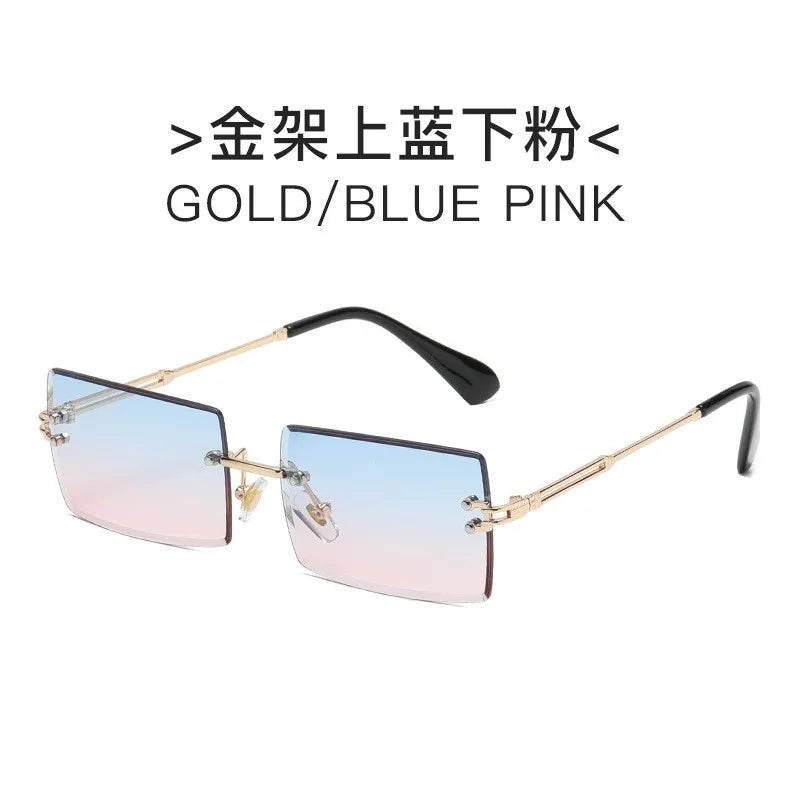 Trendy Rimless Sunglasses for Men Women Metal Frameless Rectangle Sun Glasses Retro Shades Summer Traveling Eyewear