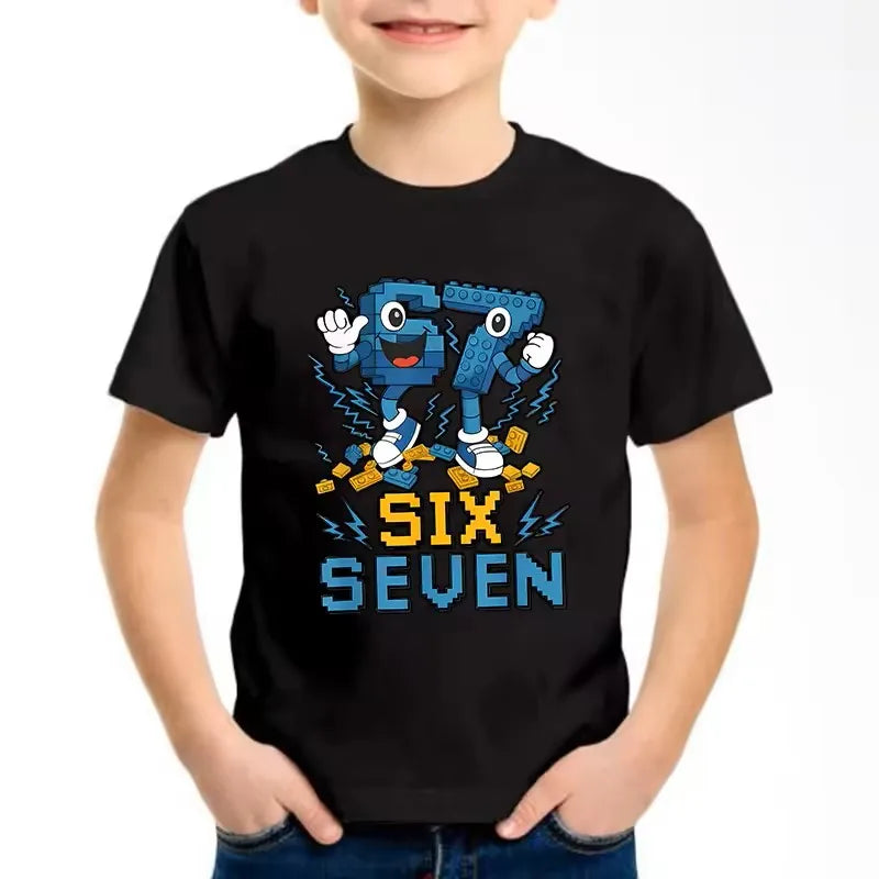 Funny Six Seven Italian Brainrot 67 Number Graphic Print T-Shirt Boy/Girl Summer Short Sleeved Kids Loose Comfortable Tshirt Top
