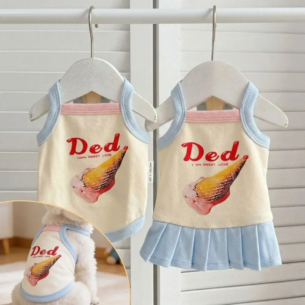 Cartoon Print Pet Ice Cream Camisole Vest Thin Breathable Comfortable Clothing Pet Tank Top Dog Clothes Small Dogs