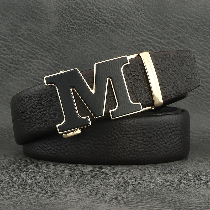 Fashion belts men designer brand cowhide leather high quality M letter Automatic Buckle formal young men leisure Waistband Z277