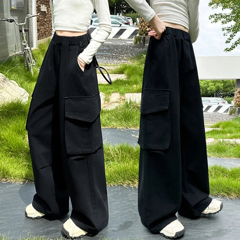 Children Cargo Pants for Girls 2025 Spring Casual Trousers Fashion Cotton Kids Pants Teenagers Sports Pants With Pocket 5-14Y
