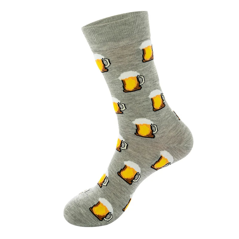 Funny Socks Men Women Casual Cartoon Beer Hamburger Egg Sausage Ice Cream Avocado Heart Sokken Unisex Novelty Skateboard Meias