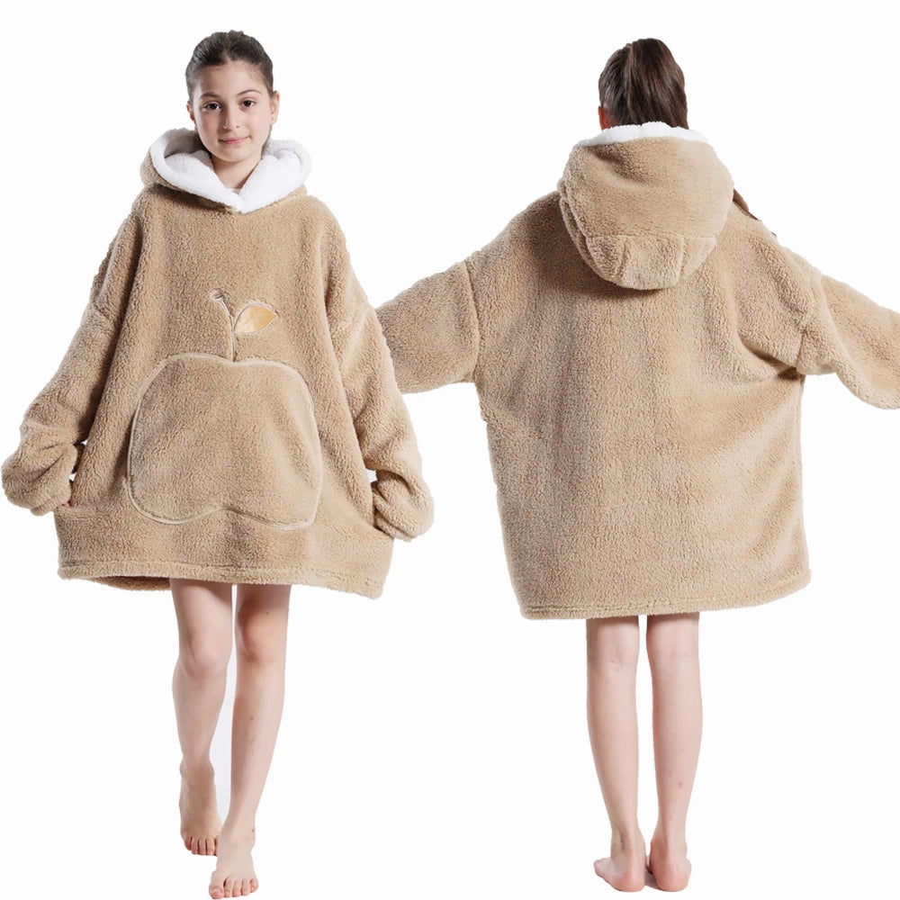Winter Hoodies for Girls Boys Hooded Flannel Warm Sweatshirts Children's Wearable Blanket with Sleeves Kids 100-160cm Clothing