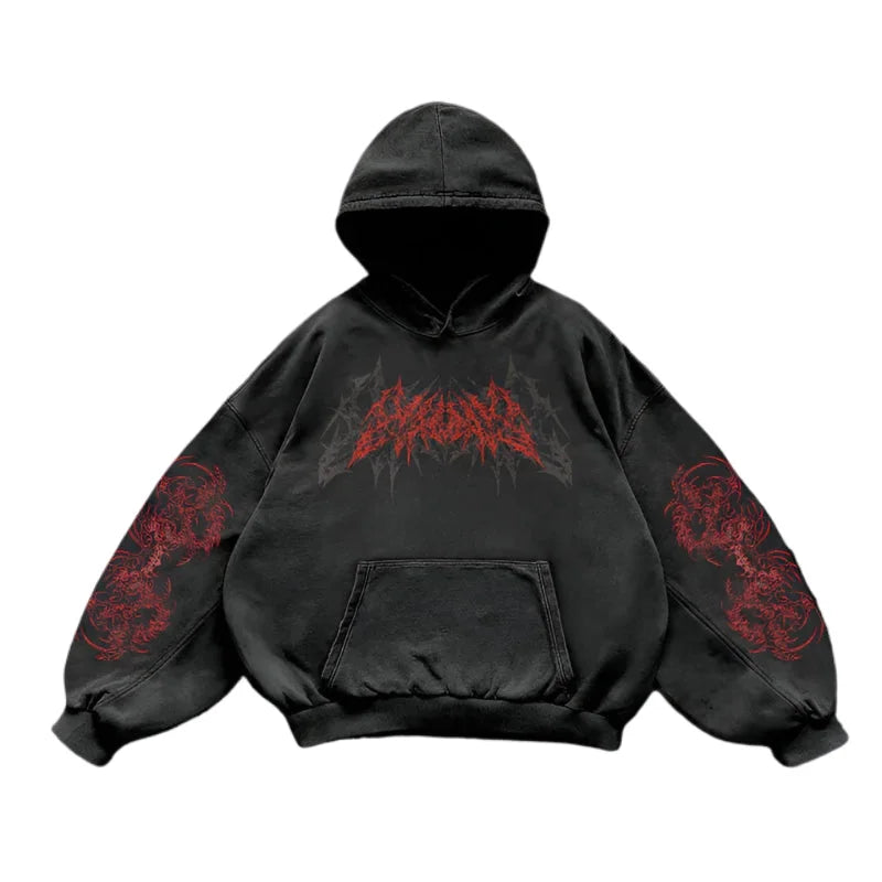 Red inferno dragon punk hoodies women oversized new tops vintage goth sweatshirt goth streetwear women gothic y2k clothes